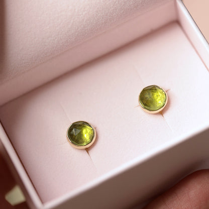 Peridot Stud Earrings, Rose Cut