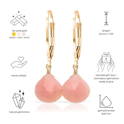 Pink Opal Earrings in 14k Gold