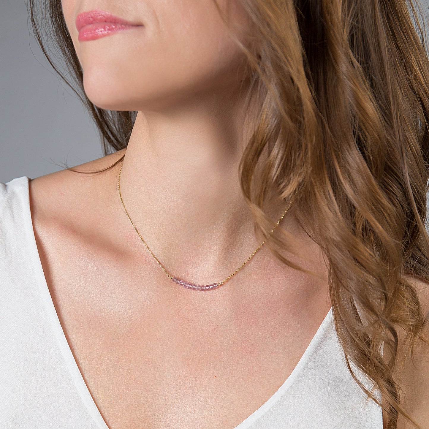 Pink Amethyst Bar Necklace • LINEA