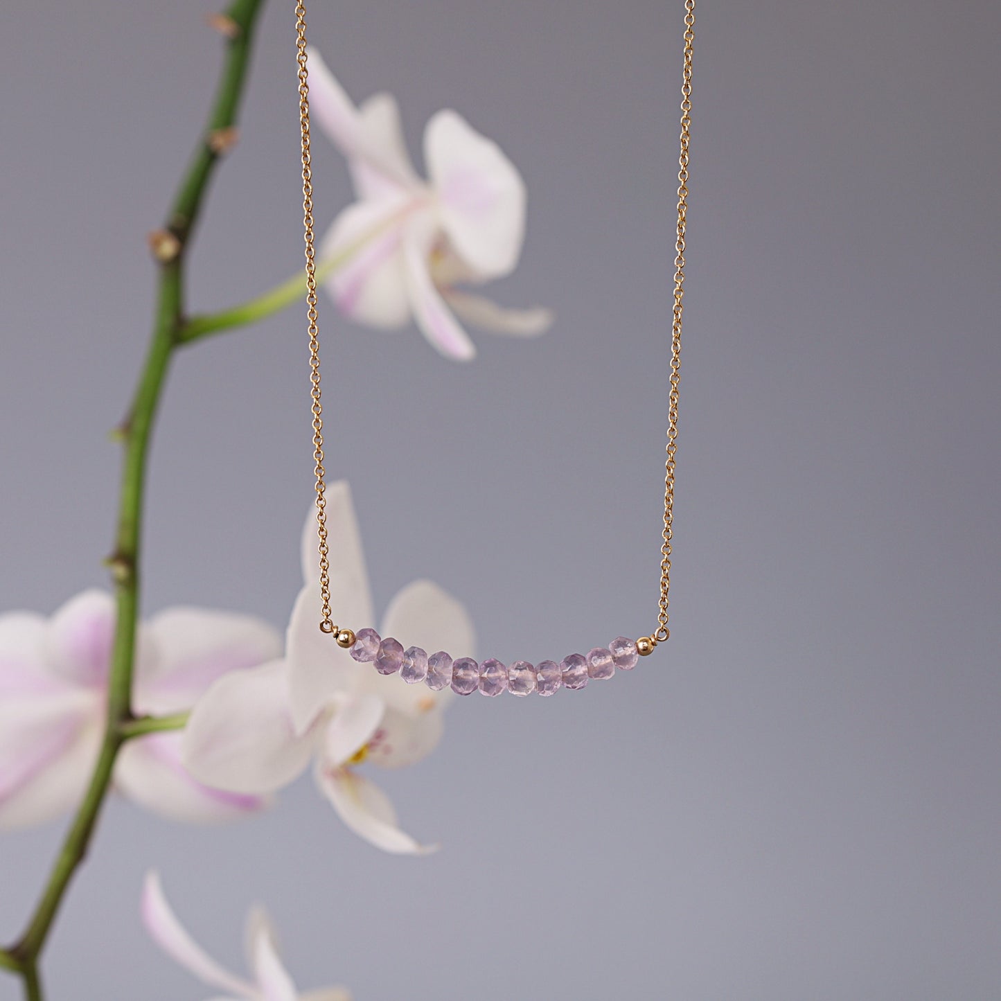 Pink Amethyst Bar Necklace • LINEA