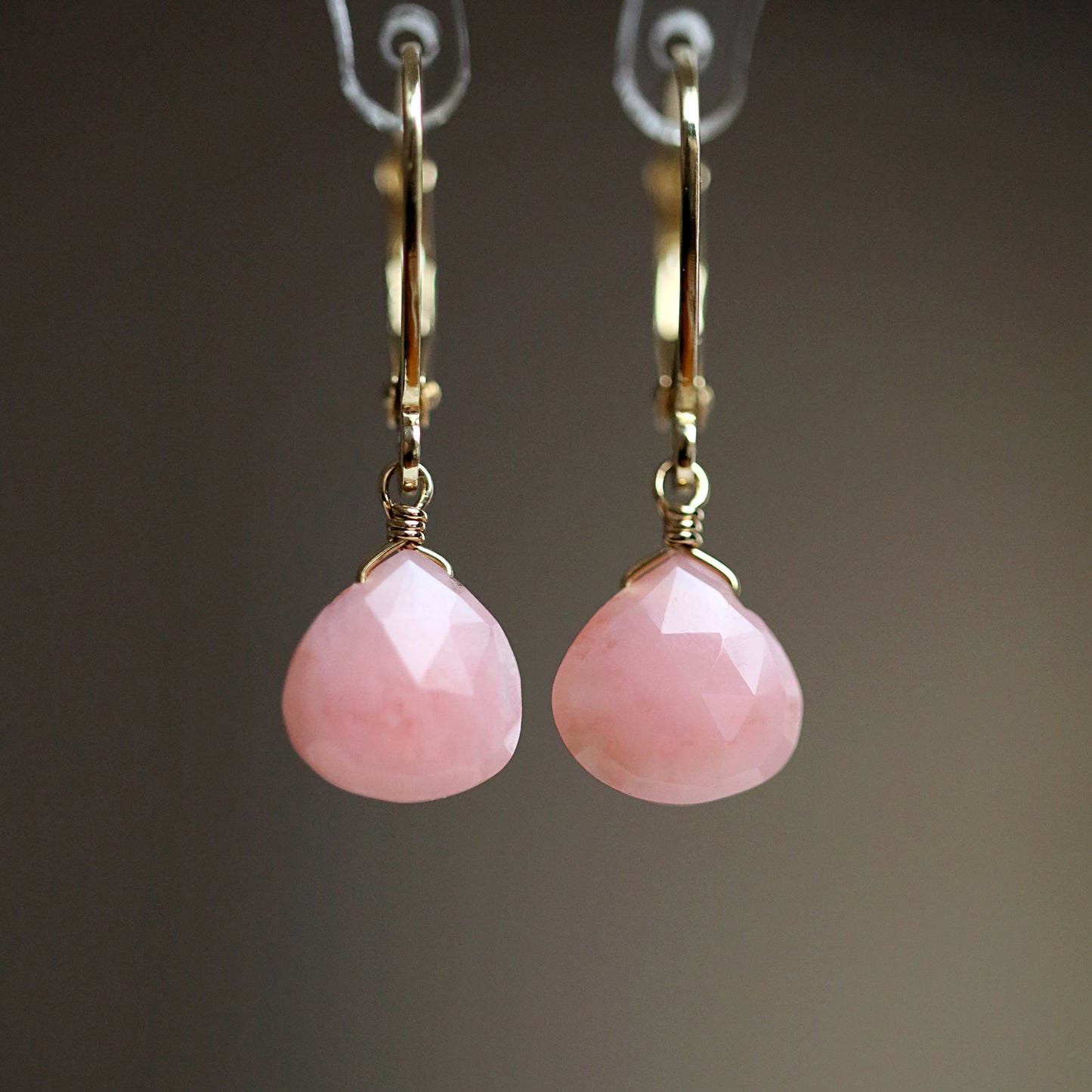 Pink Opal Earrings in 14k Gold