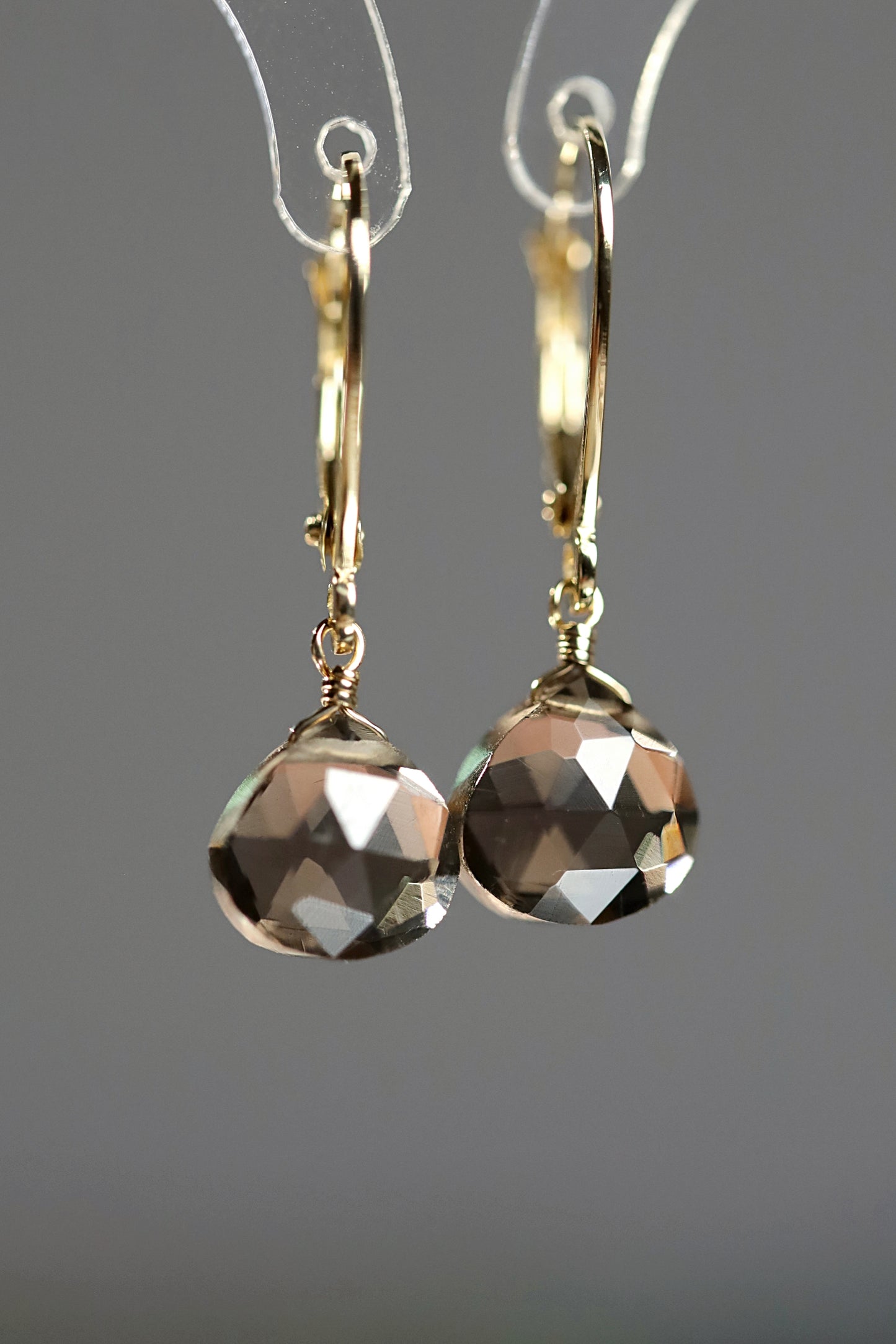 smoky quartz earrings in 14k gold
