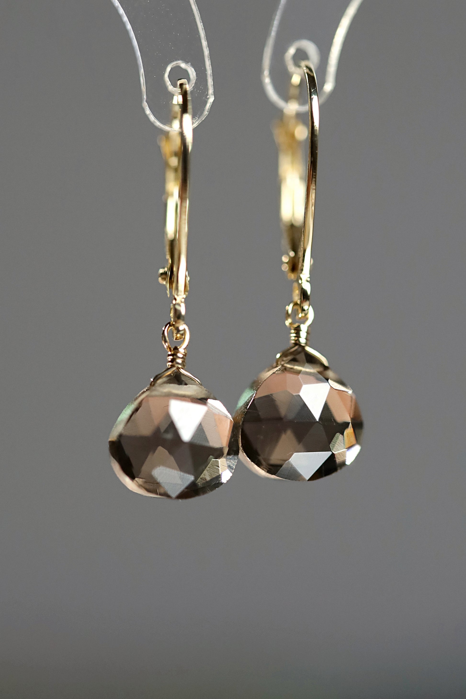 smoky quartz earrings in 14k gold
