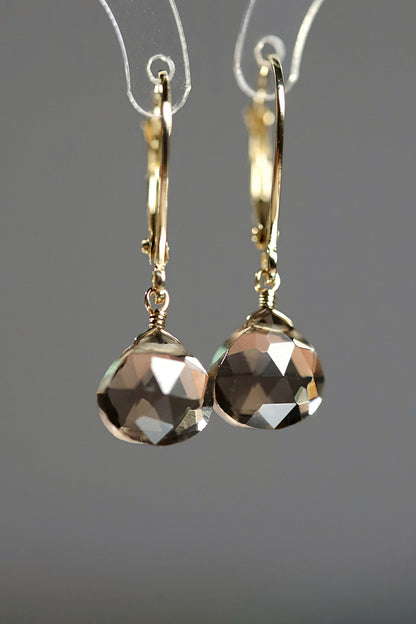 smoky quartz earrings in 14k gold
