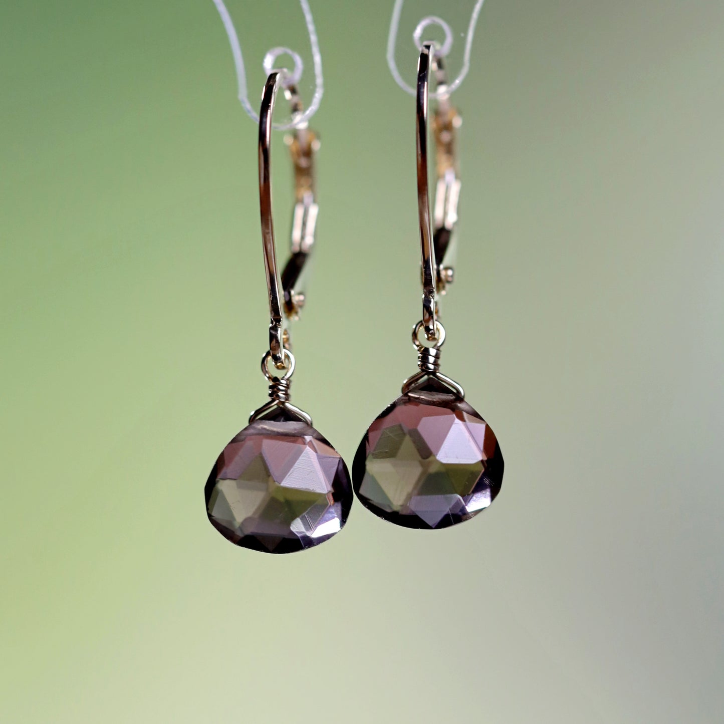 14k gold smoky quartz dangle earrings

