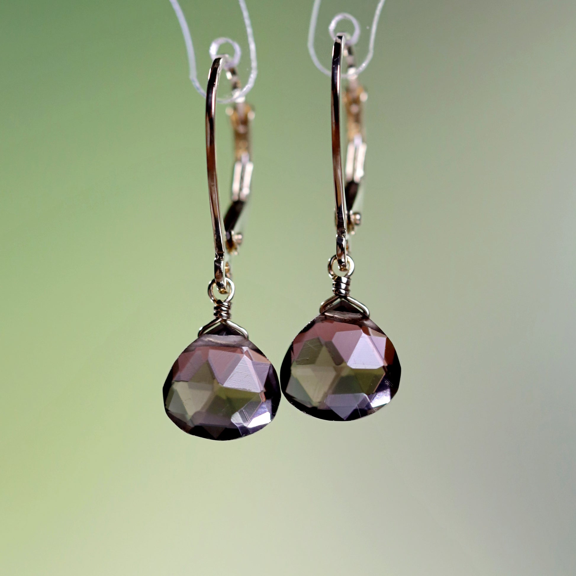 14k gold smoky quartz dangle earrings
