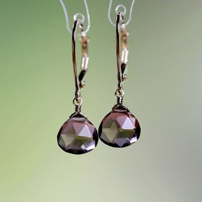 14k gold smoky quartz dangle earrings
