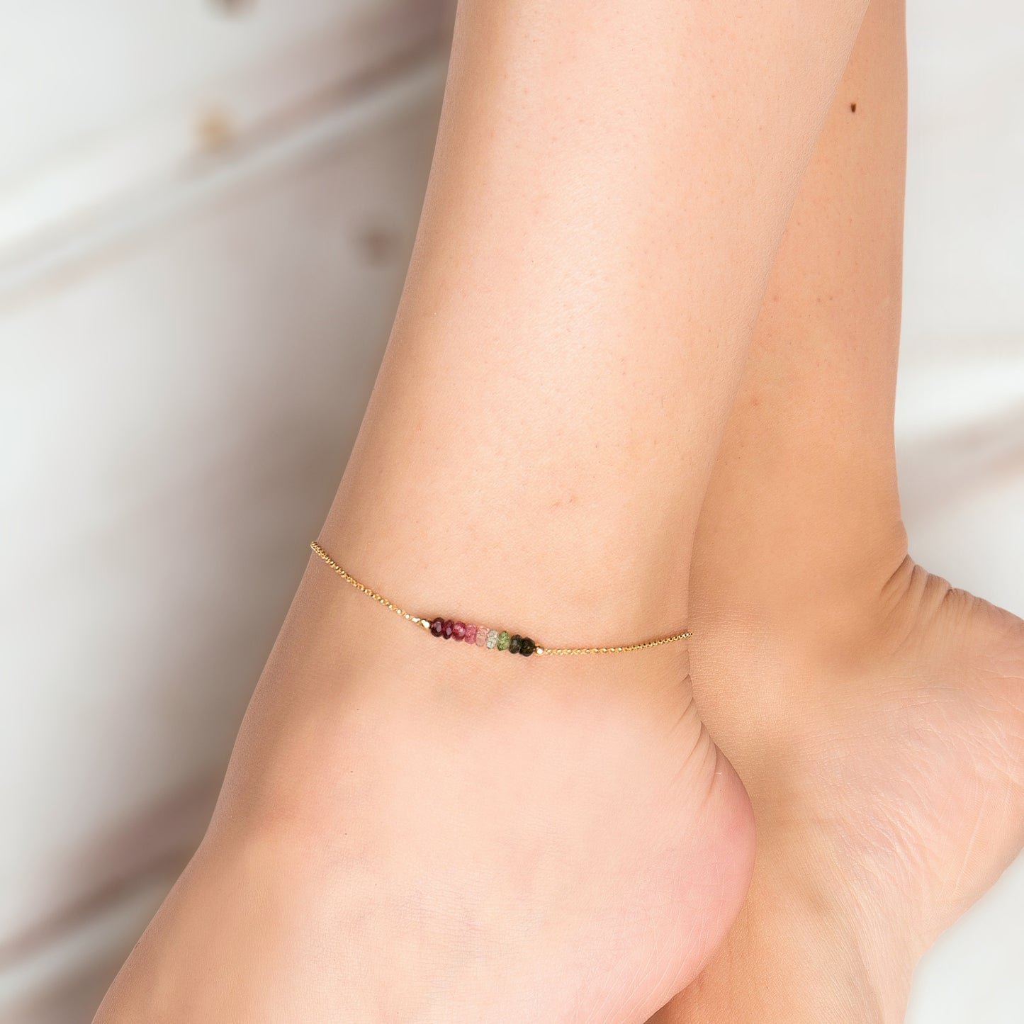 Watermelon Tourmaline Anklet with initials