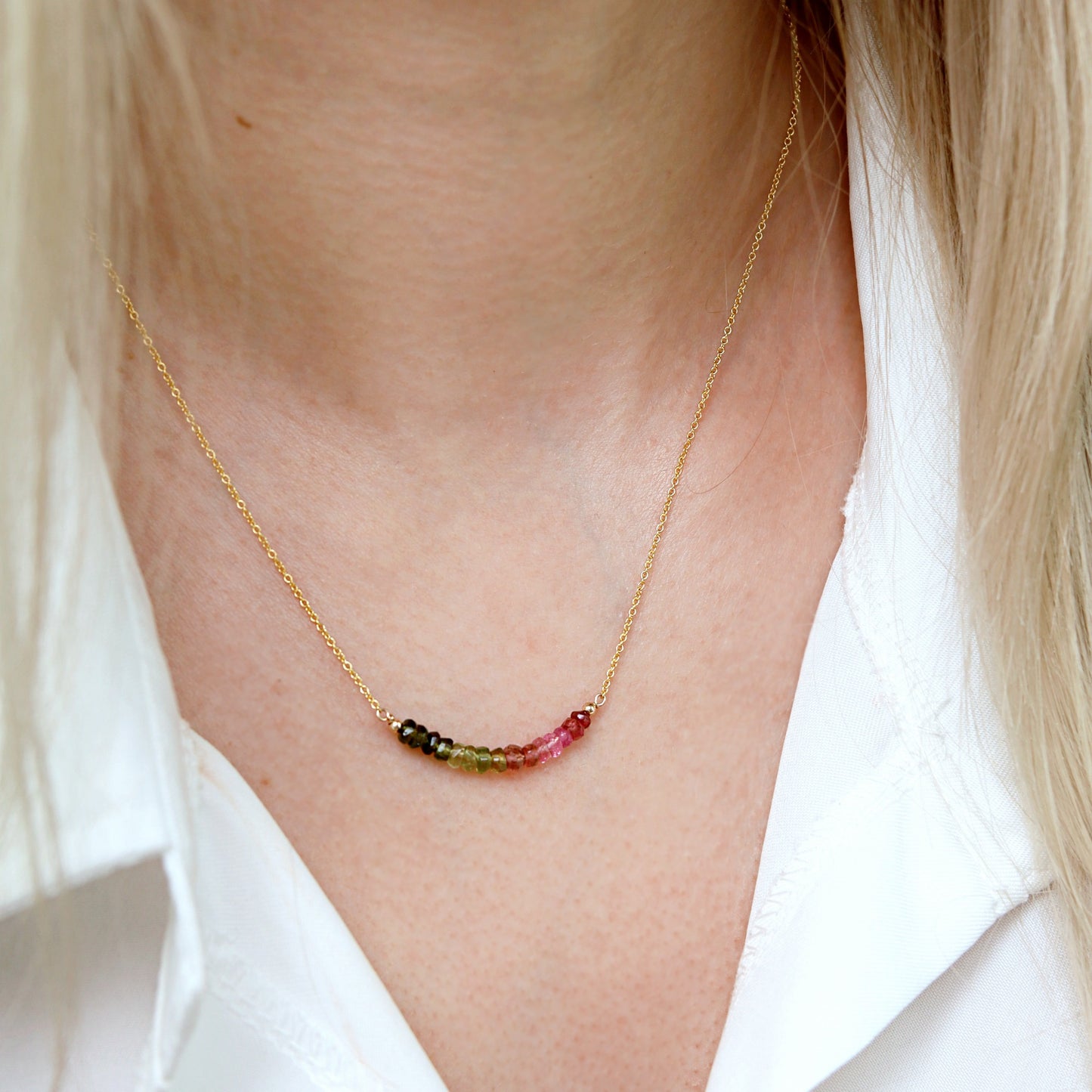 Watermelon Tourmaline Bar Necklace • LINEA