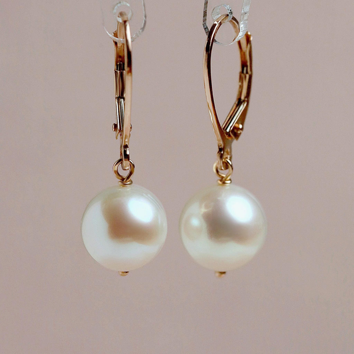 White Pearl Earrings · LUNA, Classic Round Freshwater Pearl Drop Earrings in Solid 14k Gold, Bridal Jewelry, Minimalist Gift for Her