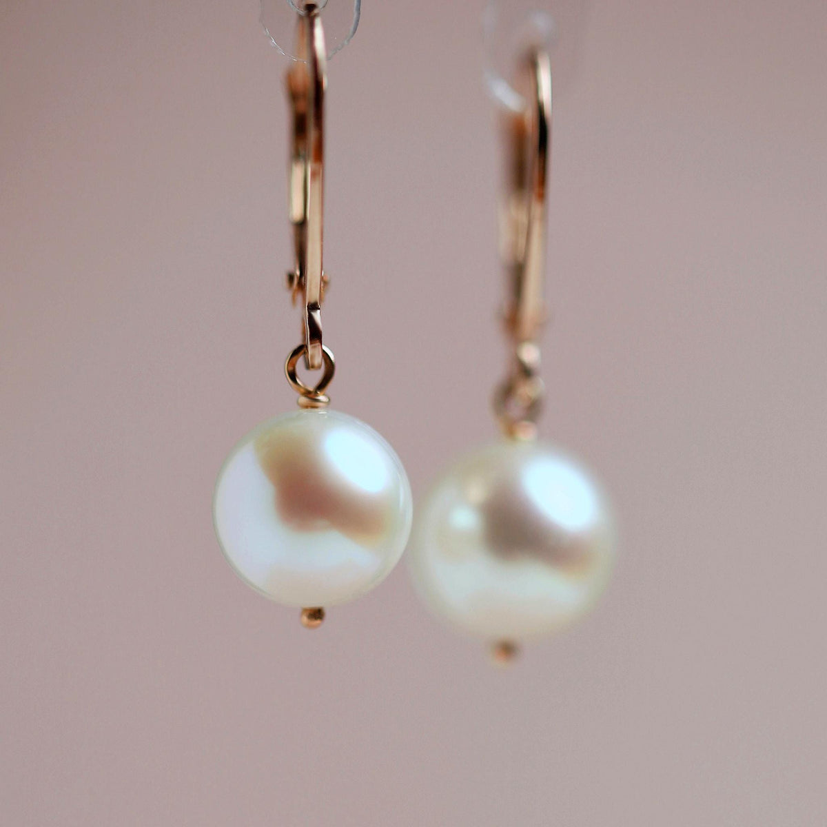 White Pearl Earrings · LUNA, Classic Round Freshwater Pearl Drop Earrings in Solid 14k Gold, Bridal Jewelry, Minimalist Gift for Her