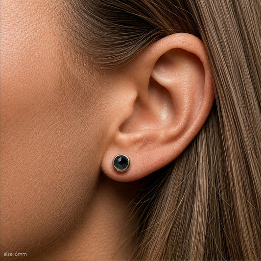 Black Tourmaline Stud Earrings, Rose Cut