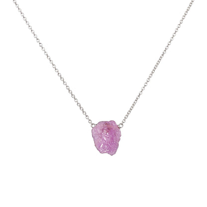 Raw Pink Sapphire Necklace, September Birthstone, Genuine Raw Pink Crystal Pendant in Sterling Silver. Gift for Women