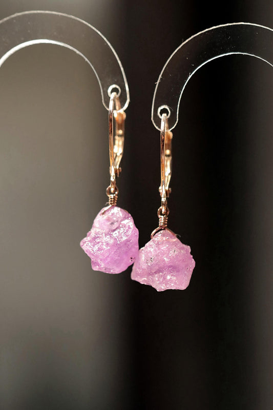 Raw Pink Sapphire Earrings