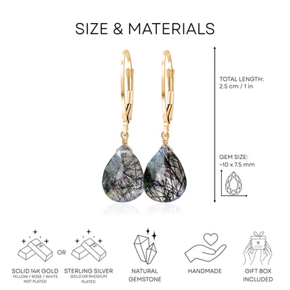 Black Rutilated Quartz Earrings · April Birthstone