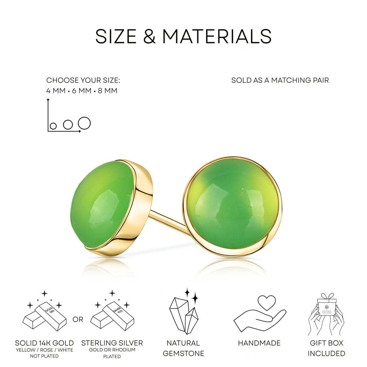 Chrysoprase Stud Earrings · May Birthstone