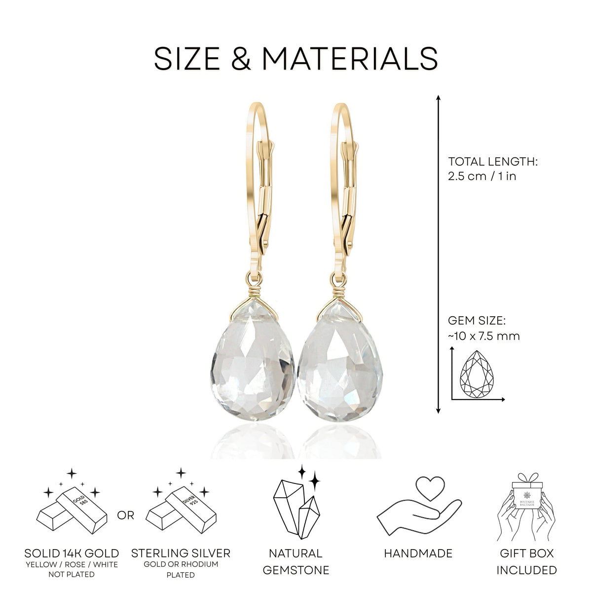 Clear Quartz Earrings · April Birthstone