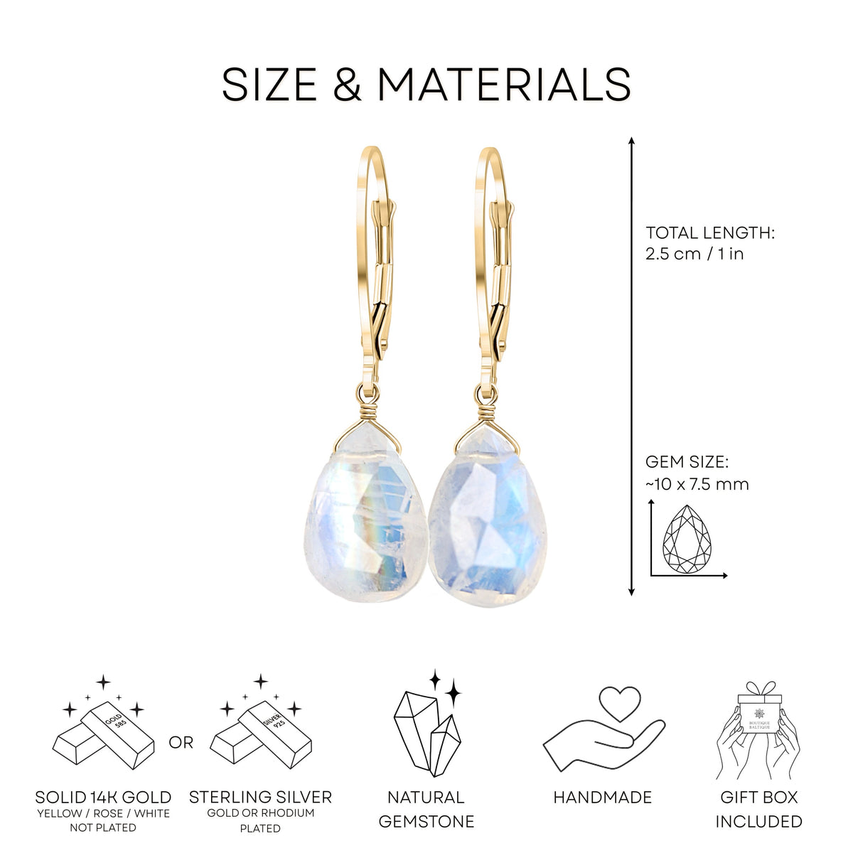 Rainbow Moonstone Earrings · June Birthstone
