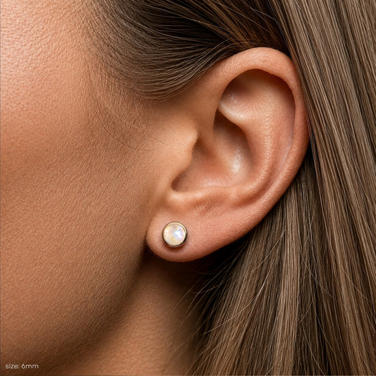 Rainbow Moonstone Stud Earrings, Rose Cut