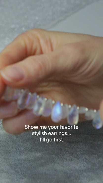 Large Rainbow Moonstone Earrings