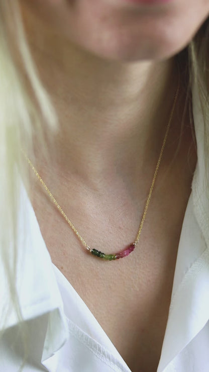 October Birthstone • Watermelon Tourmaline Bar Necklace