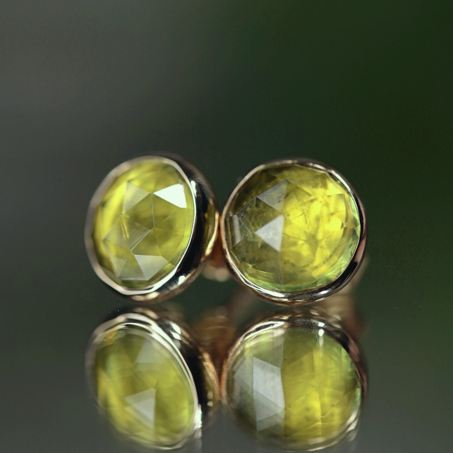 Peridot Stud Earrings, Rose Cut