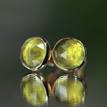 Peridot Stud Earrings, Rose Cut