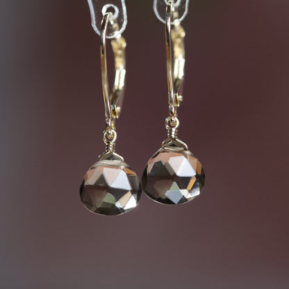 14k Yellow Gold Smoky Quartz Earrings