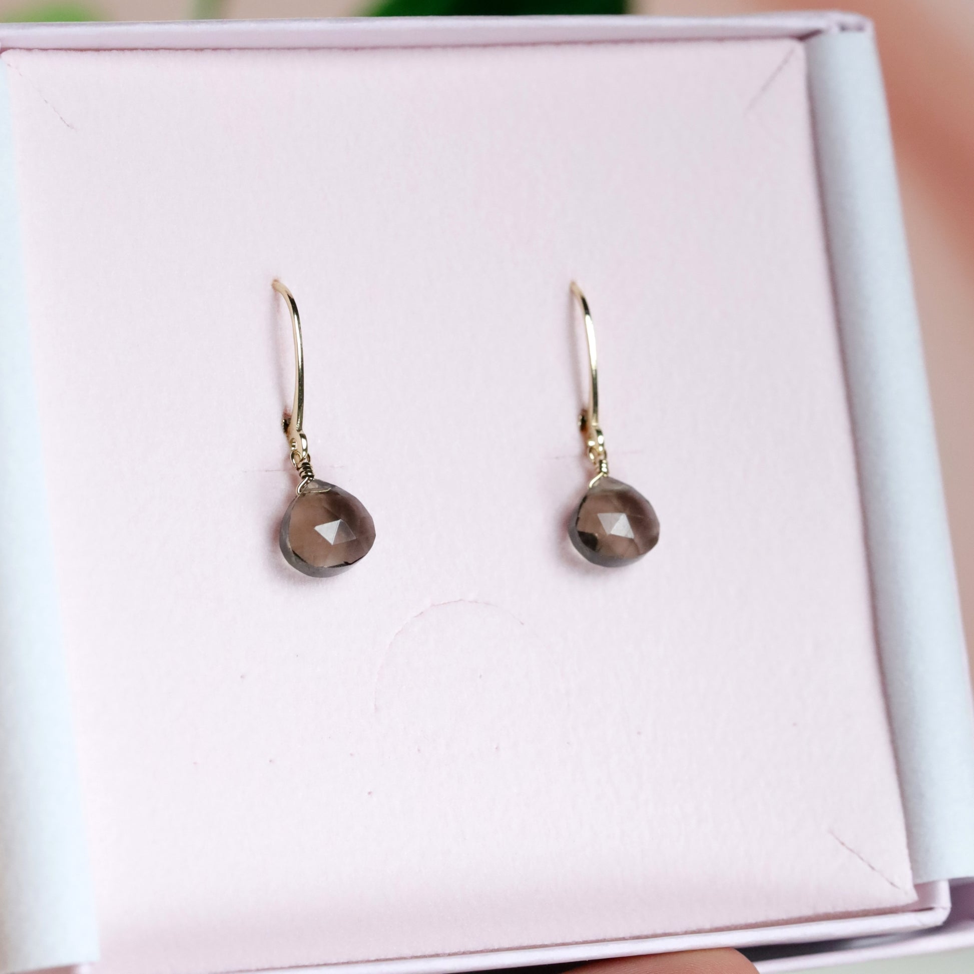 smoky quartz earrings in 14k gold 