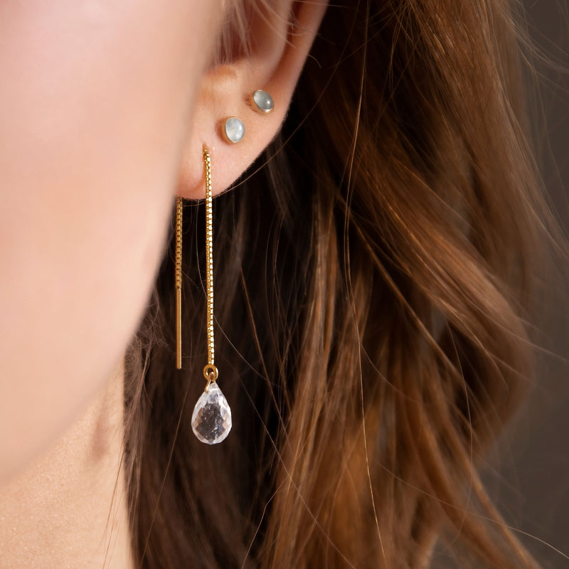 Aquamarine Threader Earrings in 14k Solid Gold, Rose Gold or Sterling Silver - March Birthstone 
