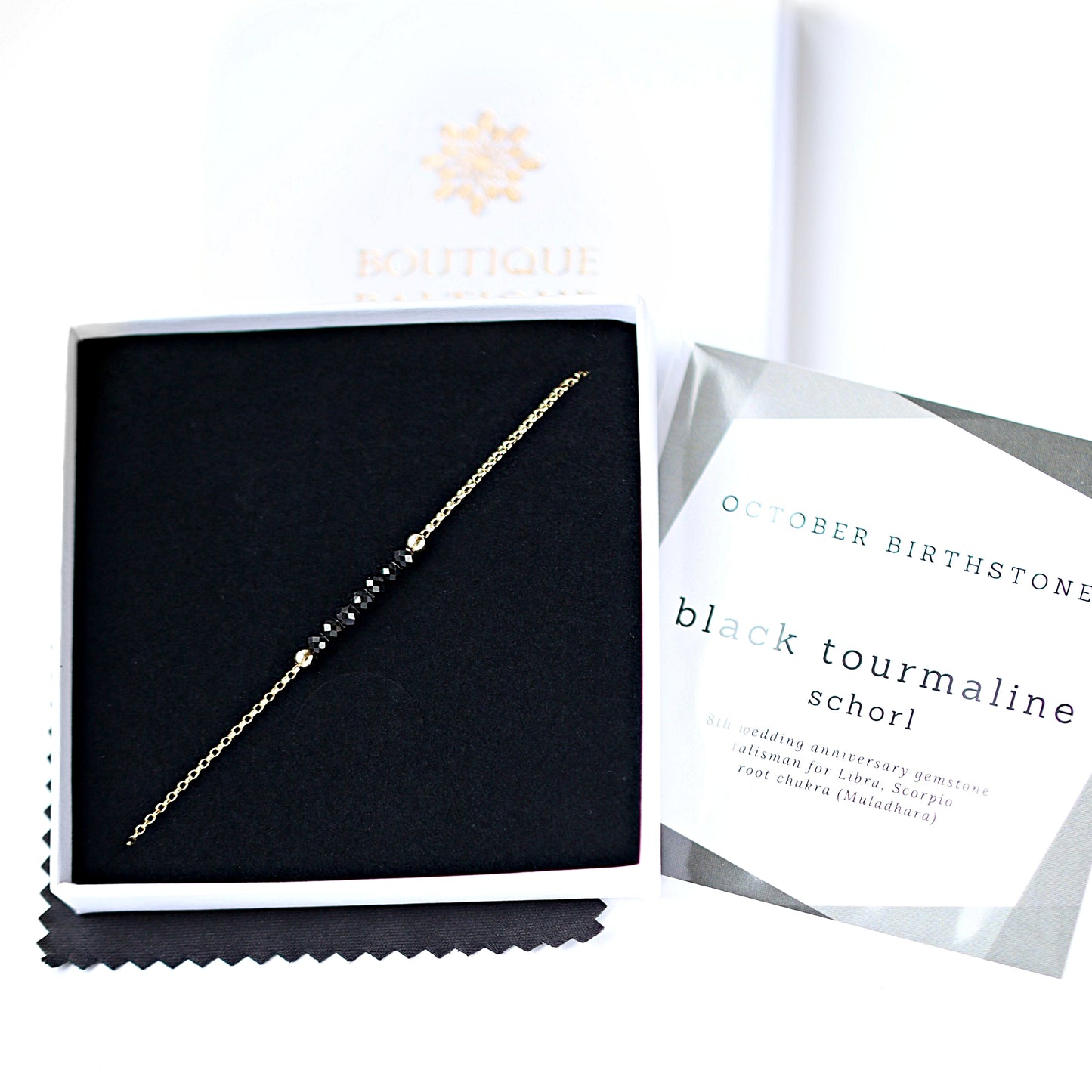 Black Tourmaline Anklet with initials in Gold - Boutique Baltique