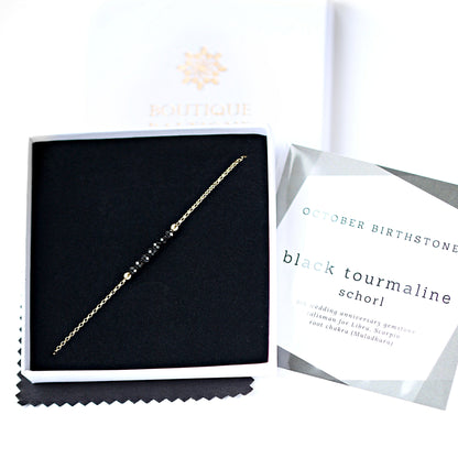 Black Tourmaline Anklet with initials in Gold - Boutique Baltique