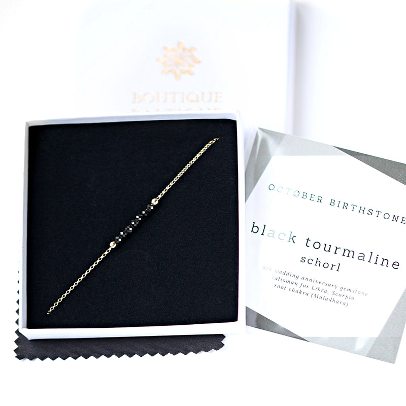 Black Tourmaline Bracelet with initials in Gold - Boutique Baltique
