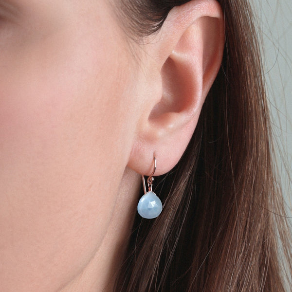 14k Rose Gold Blue Opal Earrings