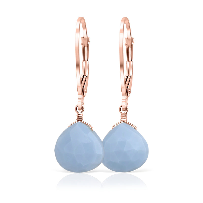 14k Rose Gold Blue Opal Earrings in Leverbacks