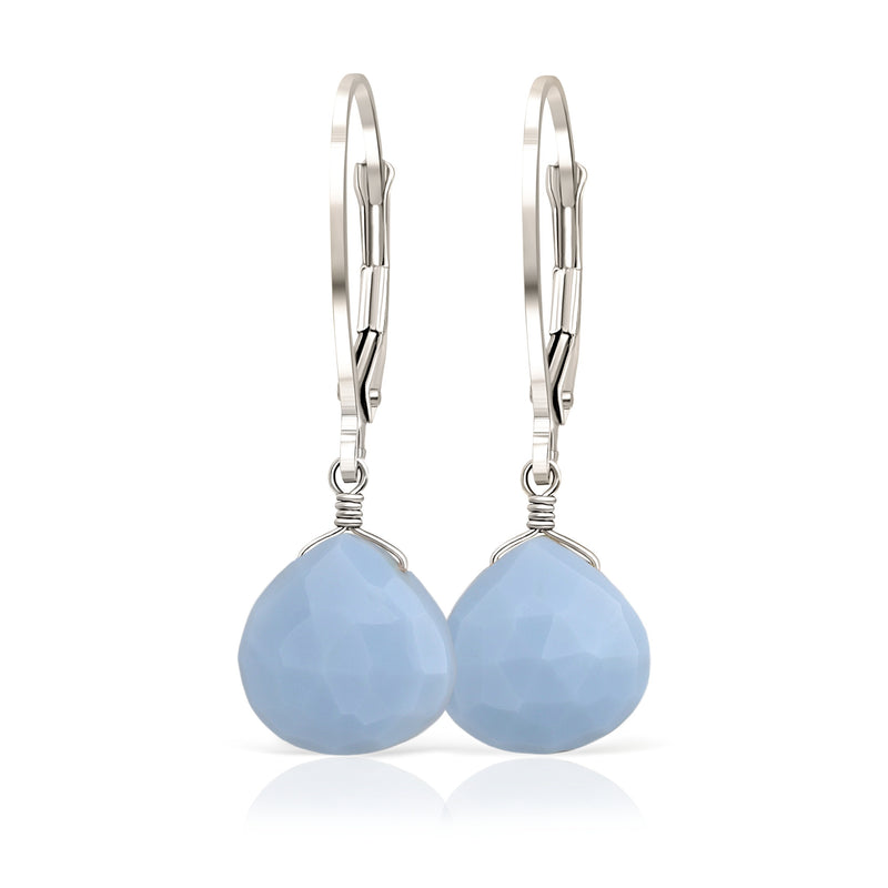 14k White Gold Blue Opal Earrings with leverbacks
