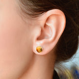 Citrine Stud Earrings on ear