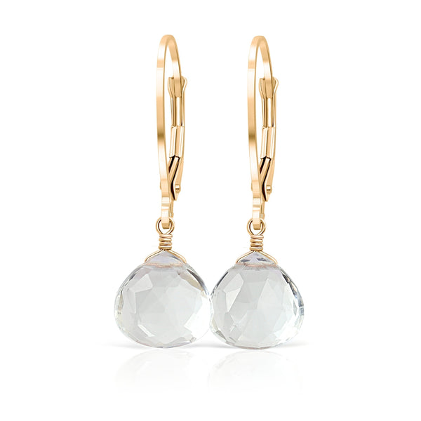 14k Gold Clear Quartz Earrings with leverbacks