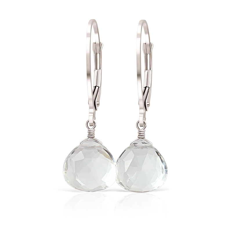 14k White Gold Clear Quartz Earrings with leverbacks
