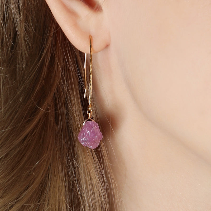 Raw Pink Sapphire Earrings in Gold