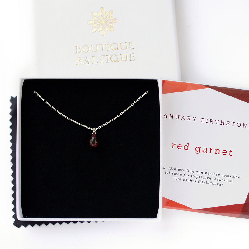 Garnet Drop Necklace in Silver - Boutique Blatique