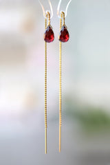 Garnet Threader Earrings - Gold - Boutique Baltique