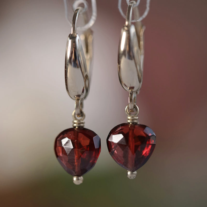 Heart Garnet Huggie Earrings