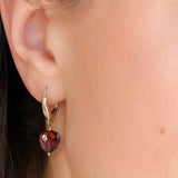 Heart Garnet Huggie Earrings