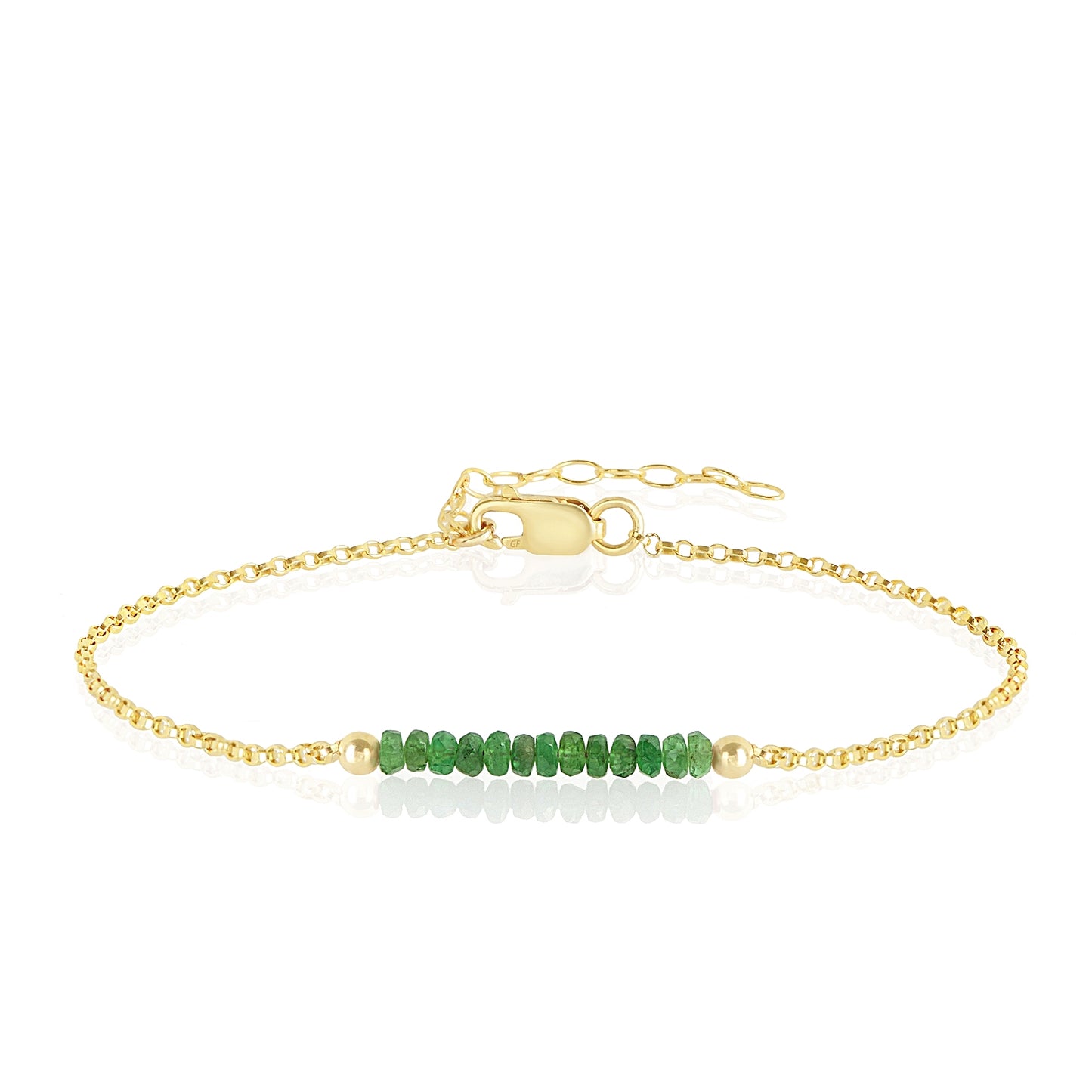 Green Garnet Anklet - Tsavorite with initials in Gold - Boutique Baltique