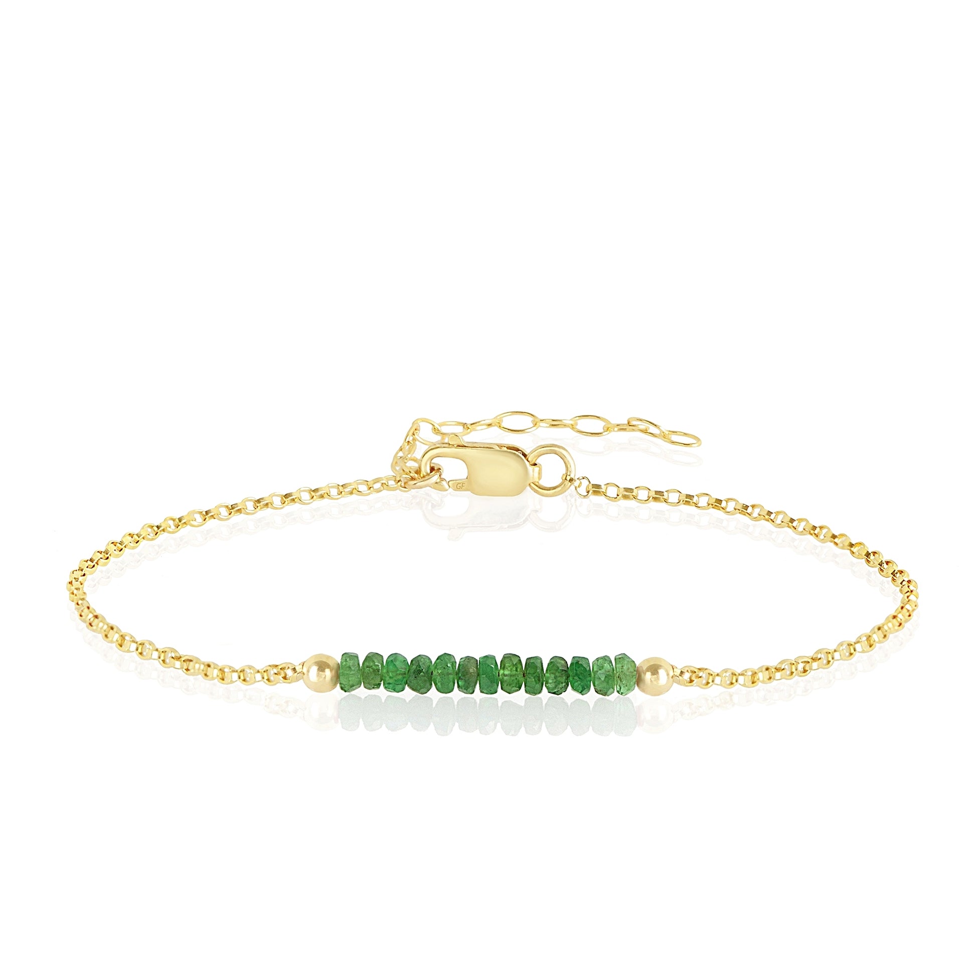 Green Garnet Anklet - Tsavorite with initials in Gold - Boutique Baltique