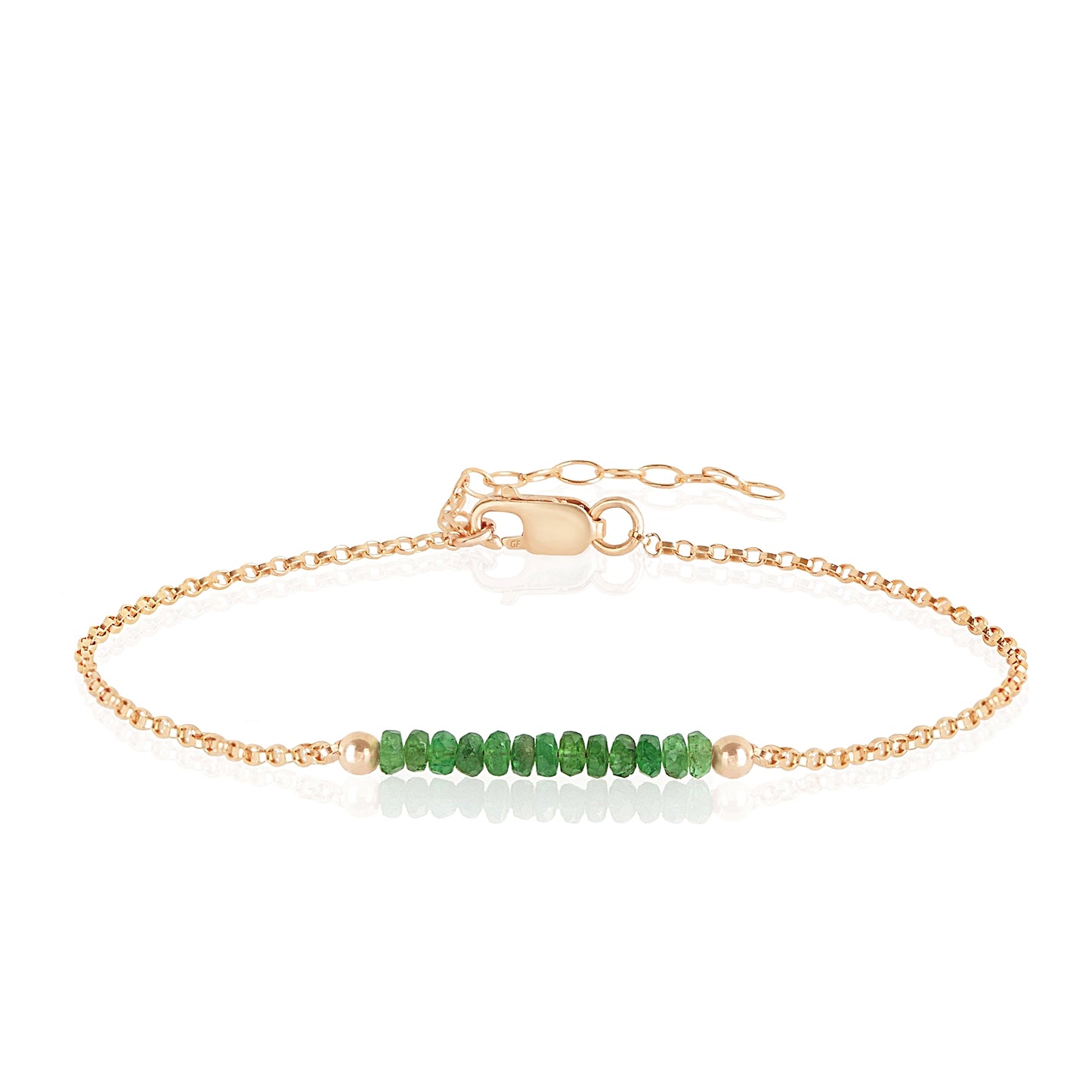 Green Garnet Anklet - Tsavorite with initials in Rose Gold - Boutique Baltique