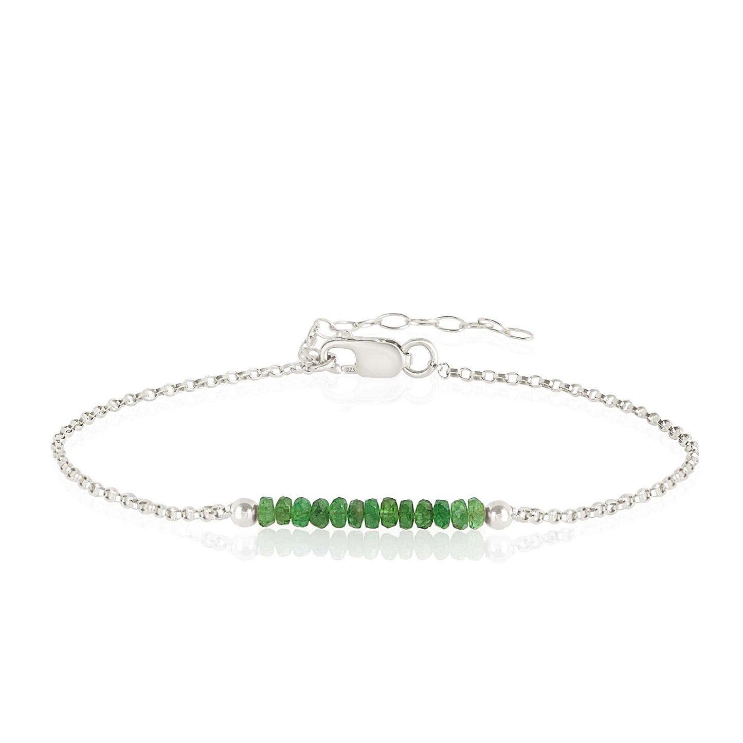 Green Garnet Anklet - Tsavorite with initials in Silver - Boutique Baltique