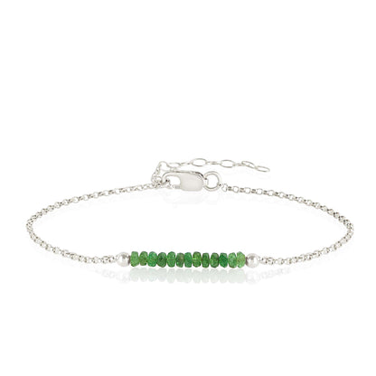 Green Garnet Anklet - Tsavorite with initials in Silver - Boutique Baltique