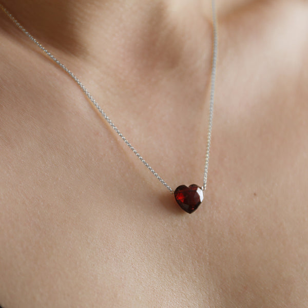 Heart Garnet Necklace, Large